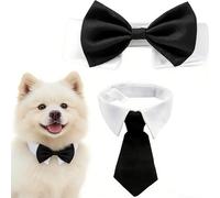 Two Pieces Dog Bow Tie and Necktie Set, Dog Costumes for Medium Dogs, Adjustable Dog Clothes for Small and Medium Dogs, Perfect for Weddings Parties and Photo Sessions