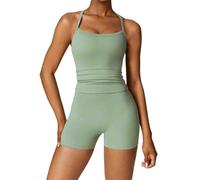 Two Pieces Women's Solid Backless Tracksuit Set, Spaghetti Strap Cami Top & High Waist Skinny Shorts,Two Womens Set (Green,M)