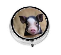 Two Pig Round Pill Box 3 Compartment Medicine Pill Case Pocket Or Purse Pill Box, Portable Pill Organizer Dispense Case, Cute Travel Daily Pill Case