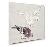 Two Pigeons by Ohara Koson Canvas Print | Gallery Wrapped 30mm Frame Wall Art | 14x14 inches | Ready to Hang | Modern Picture | Living Room Bedroom Lounge Office
