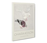 Two Pigeons By Ohara Koson Canvas Print | Gallery Wrapped 30mm Frame Wall Art | 20x14 inches | Ready to Hang | Asian Picture | Living Room Bedroom Lounge Office