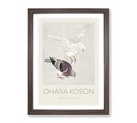 Two Pigeons By Ohara Koson Exhibition Museum Asian Japanese Framed Print | A2 Walnut Framed Wall Art | Ready to Hang | Asian Animal Picture | Living Room Bedroom Lounge Office