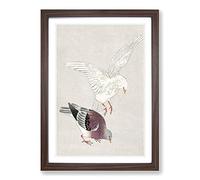 Two Pigeons by Ohara Koson Framed Print | A2 Walnut Framed Wall Art | Ready to Hang | Modern Animal Picture | Living Room Bedroom Lounge Office