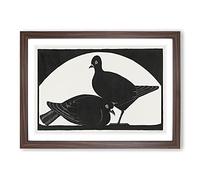 Two Pigeons by Samuel De Mesquita Framed Print | A2 Walnut Framed Wall Art | Ready to Hang | Modern Animal Picture | Living Room Bedroom Lounge Office
