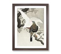 Two Pigeons On A Branch By Ohara Koson Asian Japanese Framed Print | A4 Walnut Framed Wall Art | Ready to Hang | Asian Animal Picture | Living Room Bedroom Lounge Office
