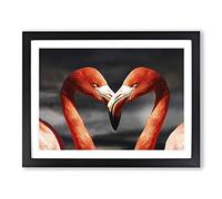 Two Pink Flamingo Birds Modern Framed Print | A4 Black Framed Wall Art | Ready to Hang | Modern Animal Picture | Living Room Bedroom Lounge Office