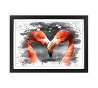 Two Pink Flamingo Birds V3 Framed Print | A2 Black Framed Wall Art | Ready to Hang | Modern Animal Picture | Living Room Bedroom Lounge Office