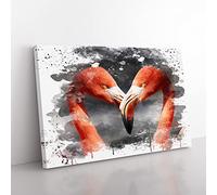 Two Pink Flamingo Birds V3 Modern Canvas Wall Art Print Ready to Hang, Framed Picture for Living Room Bedroom Home Office Décor, 76x50 cm (30x20 Inch)