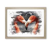 Two Pink Flamingo Birds V3 Modern Framed Print | A3 Oak Framed Wall Art | Ready to Hang | Modern Animal Picture | Living Room Bedroom Lounge Office