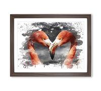 Two Pink Flamingo Birds V3 Modern Framed Print | A4 Walnut Framed Wall Art | Ready to Hang | Modern Animal Picture | Living Room Bedroom Lounge Office
