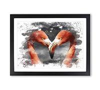 Two Pink Flamingo Birds V3 Modern Framed Wall Art Print, Ready to Hang Picture for Living Room Bedroom Home Office Décor, Black A2 (64 x 46 cm)