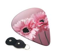 Two Pink Floral 6 Pack Guitar Picks With Holder, Personalized Guitar Plectrums Non-Slip Portable Ukulele Bass Picks 0.46mm For Acoustic Guitar Lovers Gifts