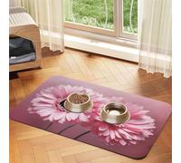 Two Pink Floral Dog Food Mat, Absorbent Pet Feeding Mat for Food and Water Bowls Non-Slip Placement Pad for Floors Waterproof Quick Dry Water Dispenser Mat for Dogs Puppy Cats 16x24 Inch