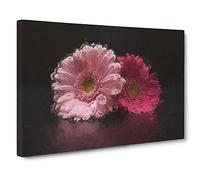 Two Pink Gerbera Flowers Canvas Print | Gallery Wrapped 30mm Frame Wall Art | 24x16 inches | Ready to Hang | Abstract Floral Picture | Living Room Bedroom Lounge Office