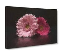 Two Pink Gerbera Flowers Canvas Print | Gallery Wrapped 30mm Frame Wall Art | 30x20 inches | Ready to Hang | Abstract Floral Picture | Living Room Bedroom Lounge Office