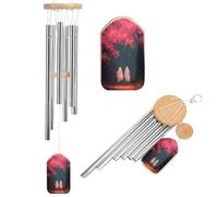 Two Pink Ghosts on A Swing Pink Fantasy Wind Chimes Memorial Deep Tone Windchime with 6 Aluminum Tubes Outdoor Backyard Garden Decoration