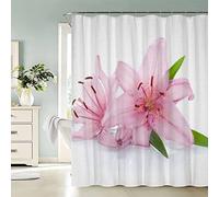 Two Pink Lilies Shower Curtain 180x200 cm Mildew Resistant Shower Curtain White Bathroom Curtain 100% Polyester Washable Bath Curtains for Shower White