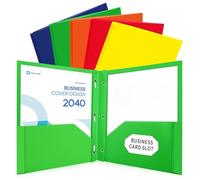 Two-Plastic Pocket Folder with 3 Prongs,Heavy Duty, Letter Size,Colored File Folder with Business Card Slot, File Fasteners, for Organizing Papers in School, Office & Business,5 Pack