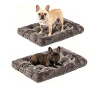Two Plush Dog Beds, Deluxe Dog Bed for Large, Medium, Small Dogs, Crate Pad and Cat Bed, Non-Slip Bottom Kennel Pad, Fuzzy Pet Sleeping Mat, Machine Washable (2/Pack, 30" x 22", Dark Gray)