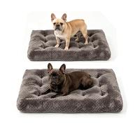 Two Plush Dog Beds, Deluxe Dog Bed for Large, Medium, Small Dogs, Crate Pad and Cat Bed, Non-Slip Bottom Kennel Pad, Fuzzy Pet Sleeping Mat, Machine Washable (2/Pack, 24" x 16", Dark Gray)