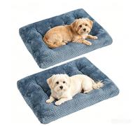 Two Plush Dog Beds, Deluxe Dog Bed for Large, Medium, Small Dogs, Crate Pad and Cat Bed, Non-Slip Bottom Kennel Pad, Fuzzy Pet Sleeping Mat, Machine Washable (2/Pack, 24" x 16", Dark Blue)