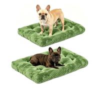Two Plush Dog Beds, Deluxe Dog Bed for Large, Medium, Small Dogs, Crate Pad and Cat Bed, Non-Slip Bottom Kennel Pad, Fuzzy Pet Sleeping Mat, Machine Washable (2/Pack, 36" x 24", Olive Green)