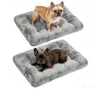Two Plush Dog Beds, Deluxe Dog Bed for Large, Medium, Small Dogs, Crate Pad and Cat Bed, Non-Slip Bottom Kennel Pad, Fuzzy Pet Sleeping Mat, Machine Washable (2/Pack, 24" x 16", Gray)