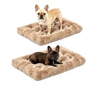 Two Plush Dog Beds, Deluxe Dog Bed for Large, Medium, Small Dogs, Crate Pad and Cat Bed, Non-Slip Bottom Kennel Pad, Fuzzy Pet Sleeping Mat, Machine Washable (2/Pack, 30" x 22", Brown)