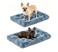 Two Plush Dog Beds, Deluxe Dog Bed for Large, Medium, Small Dogs, Crate Pad and Cat Bed, Non-Slip Bottom Kennel Pad, Fuzzy Pet Sleeping Mat, Machine Washable (2/Pack, 36" x 24", Dark Blue)