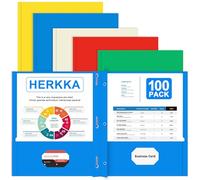 Two Pocket Folder, HERKKA 100 Pack 2 Pocket Folders with Prongs, Business Card Slots Letter Size Paper Folders Designed for Office and Classroom Use, Assorted 5 Colors