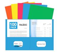 Two Pocket Folders, RAZCC 100 Pack File Folders with Pockets Fit Letter Size Paper, Thick Paper File Folder for School Office Business Home, Assorted 5 Colors