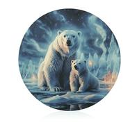 Two Polar Bears Cutting Board for Kitchen Mini Cheese Chopping Board Round Tempered Glass Chopping Block for Picnic Cutting Pizza Meat Fruit(7.9 Inch)