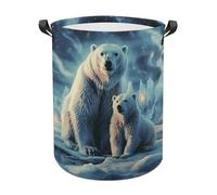 Two Polar Bears Laundry Basket with Handles, Laundry Hamper with Internal Support, Foldable Waterproof Clothes Hamper 44x35cm for Bedroom, Bathroom, Laundry Room, Living Room