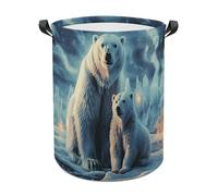 Two Polar Bears Laundry Basket with Handles, Laundry Hamper with Internal Support, Foldable Waterproof Clothes Hamper 44x44cm for Bedroom, Bathroom, Laundry Room, Living Room