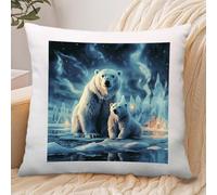 Two Polar Bears Pillowcase Linen for Home Use, Soft Comfortable Pillow Cover with Invisible Zipper, Breathable Pillow Cases 45x45cm for Luxury Hotel, Living Room, Bedroom