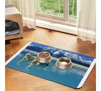 Two Polar Bears Swimming Pet Feeding Mat-Waterproof & Non-Slip Dog and Cat Food Mat-No Stains Quick Dry Dog Water Dispenser Mat