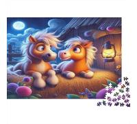 Two Ponies at Night Jigsaw Puzzles 1000 Piece Recycled Paper for Adults Adult Jigsaws Hard Difficult Challenging Game Fun Home Present Great Gift for Decompression 52x38cm/1000pcs