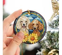Two Poodle Dog Memorial With Ribbon Xmas Ornaments Ceramic Christmas Pendant