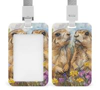 Two Prairie Dogs Badge Holder with Lanyards Retractable Vertical Plastic Id Badge Holder Name Key Card Holders Case for Teacher Nurse Doctor Office Gift for Coworkers