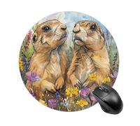 Two Prairie Dogs Mouse Pad Round Computer Mousepad Cute Mouse Pads with Non-Slip Rubber Base Mouse Mat for Laptop Gaming Office Home