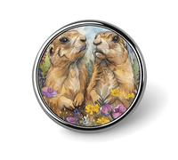 Two Prairie Dogs Round Lapel Pin Women's Novelty Buttons & Pins Metal Badge Cute Brooch Retro Pinback Badge Fashion Bag Pins for Hat Backpacks Tie Suit Wedding Party Accessory, Circular, Aluminum, no