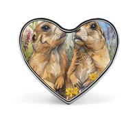 Two Prairie Dogs Umbrella on Beach Lapel Pin - Heart Shape Brooch Pins for Men & Women Suit Accessories, 1" Lightweight Enamel Lapel Pins Buttons for Backpacks, Hats, Bags, Lanyards