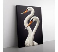 Two Pretty Swans Black, Black, White Canvas Wall Art Print Ready to Hang, Framed Picture for Living Room Bedroom Home Office Décor, 76x50 cm (30x20 Inch)