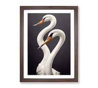 Two Pretty Swans Framed Print | A2 Walnut Framed Wall Art | Ready to Hang | Modern Animal Picture | Living Room Bedroom Lounge Office