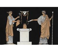Two priestesses in ancient Greece make offerings to the dead in the form of a libation poured over a flame on an altar. After a work by English artist John Flaxman. Poster Print by Ken Welsh (17 x 11)