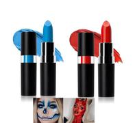 Two Professional Face Paint Sticks for Halloween Cosplay Festival Makeup - Long Lasting Matte Waterproof Performance Kit in Vibrant Red and Blue Shades, Skin Art Crayons for & Face, Creative