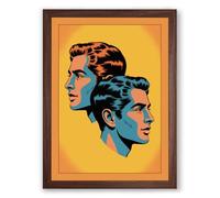 Two Profiles in Pop Pop Art Framed Wall Art Print A4 (29.7×21cm) Walnut, Wall Decor for Living Room, Bedroom, Office & Home, Ready to Hang, Art Gift