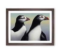 Two Puffin Birds WHT Framed Print | A4 Walnut Framed Wall Art | Ready to Hang | Modern Nature Picture | Living Room Bedroom Lounge Office