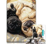 Two Pugs Jigsaw Puzzles for Teenagers,for Educational Game Challenge Toy for Is Ideal As A Gift for The Whole Family (38x26cm)