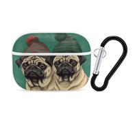 Two Pugs Wearing Hats Airpod Pro Case AirPods 2 Case for Women Hard Shell Protective Cover with Carabiner Keychain Compatible with AirPods Case 2nd 1st Generation, Front LED Visible White